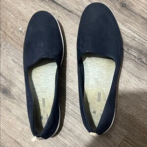 Clarks Navy Perforated Slip-On Flats